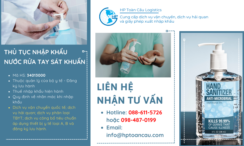 Thủ tục và thuế nhập khẩu Nước rửa tay sát khuẩn