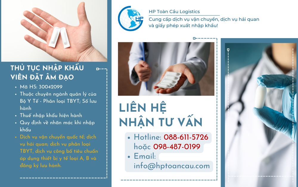 Thủ tục và thuế nhập khẩu viên đặt âm đạo