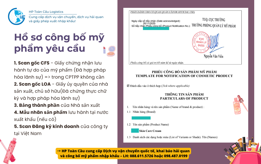 Hồ sơ để làm công bố mỹ phẩm